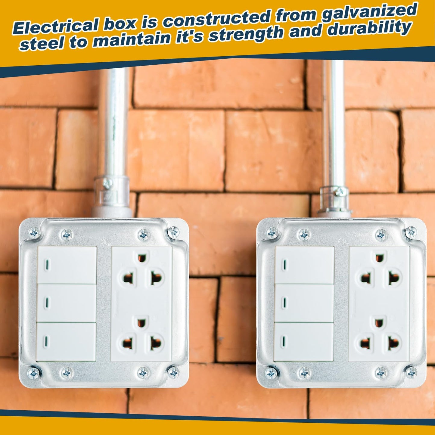 Copkim 8 Set 4 × 4" Electrical Junction Box with Cover Electrical Metal Outlet Box, 21.0 Cu. in. Capacity Receptacle Exposed Work Cover, 1-1/2'' Deep (Double Duplex Receptacle)