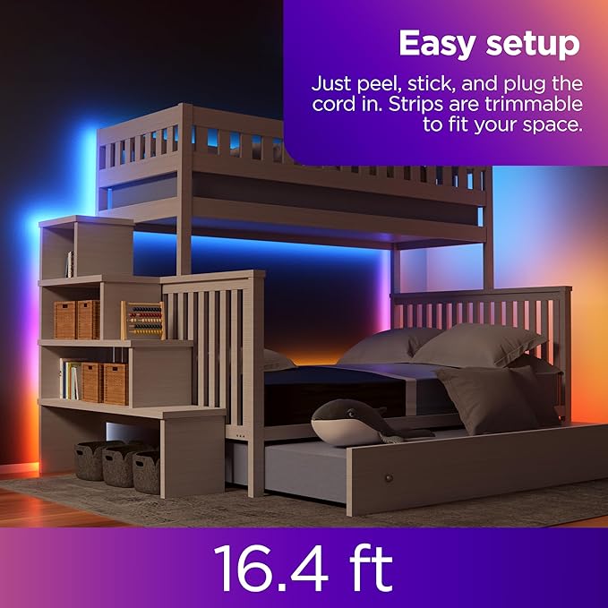 Roku Smart LED Light Strip+, 16.4ft - Color Options with Adjustable Brightness & Temperature - Peel & Stick WiFi Smart Strip Lights Works Voice, Alexa & Google Assistant - Smart Home Product