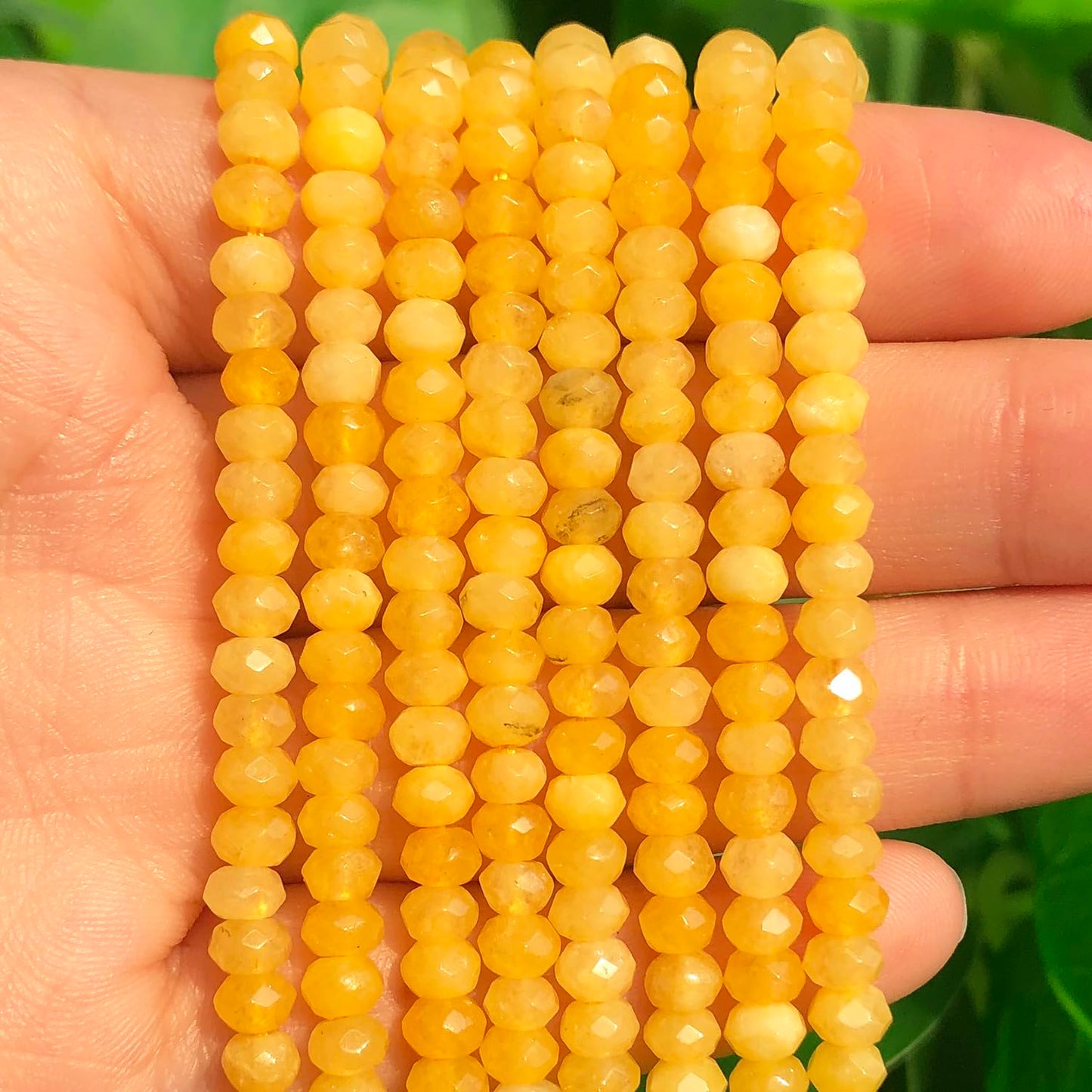 2 String 220PCS 3x5mm Natural Yellow Chalcedony Stone Beads for Jewelry Making, Songxi Facted Loose Gemstone Beads for DIY Bracelet Necklace Making Supplies with Energy Healing Chakra Power