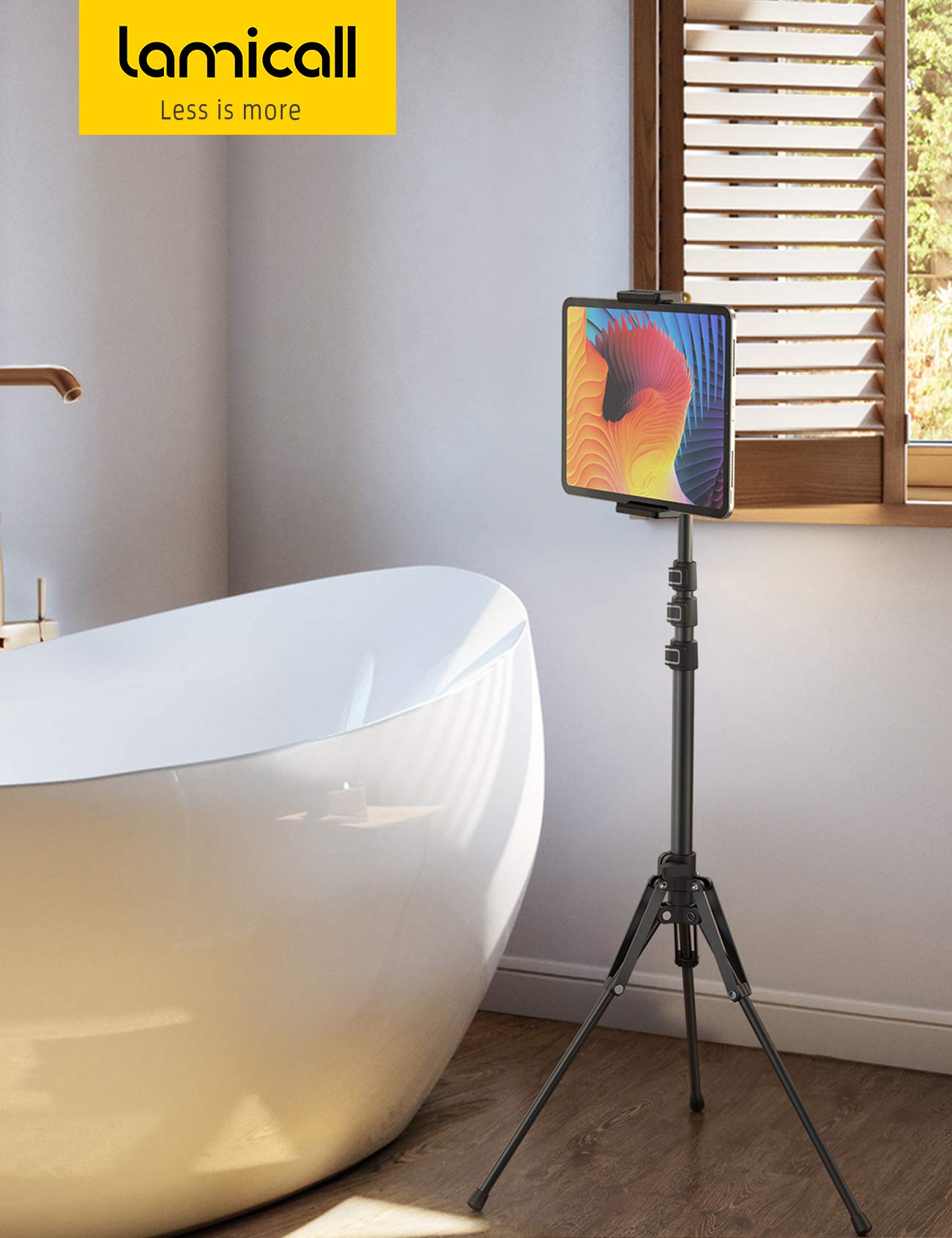 Lamicall Tablet Floor Tripod Stand - 64.9" Tablet Holder Mount with Adjustable Height for Stream/Watching with Bluetooth Remote, Gifts for iPad Pro 12.9/11" Mini, Air, iPhone, 4.7-13" Devices