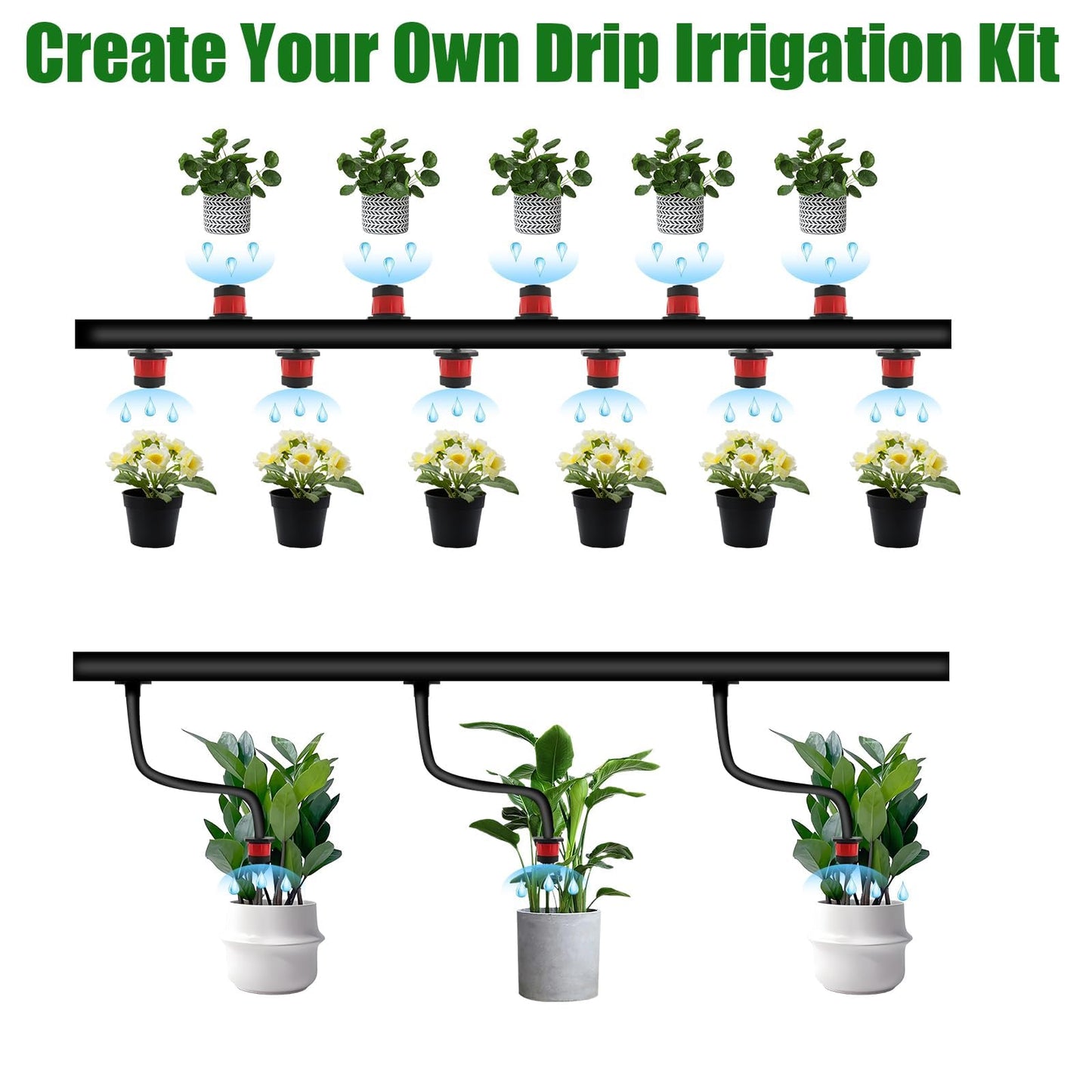 200P 1/4 Inch Adjustable Irrigation Drippers Sprinklers Kalolary Drip Irrigation Emitters for 4/7mm Tube, Adjustable 360 Degree Water Flow Sprayer Sprinklers Drip System Parts for Lawn Yard (Red)