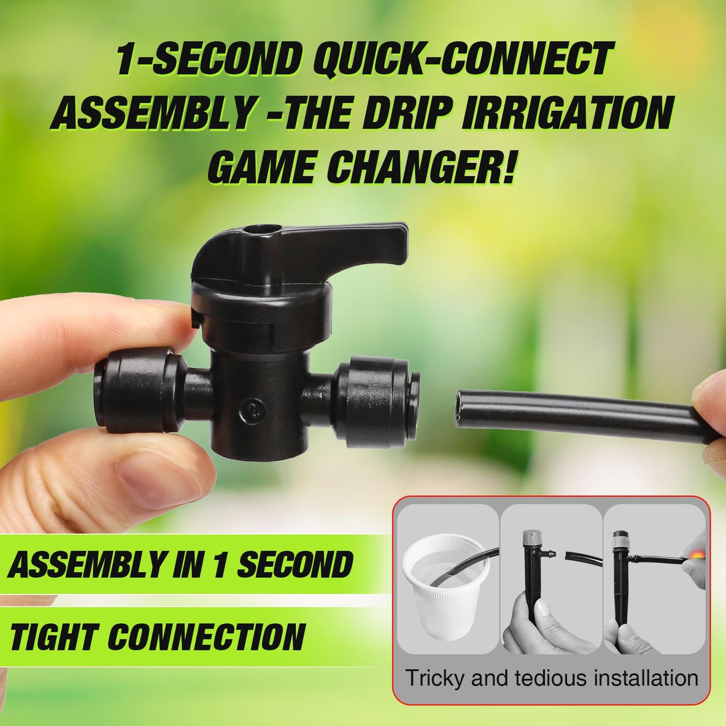 Bonviee 1/4 Inch Push-to-Connect Valves, 12 Pack – On/Off Flow Control for Drip Irrigation in Garden, Lawn, Greenhouse