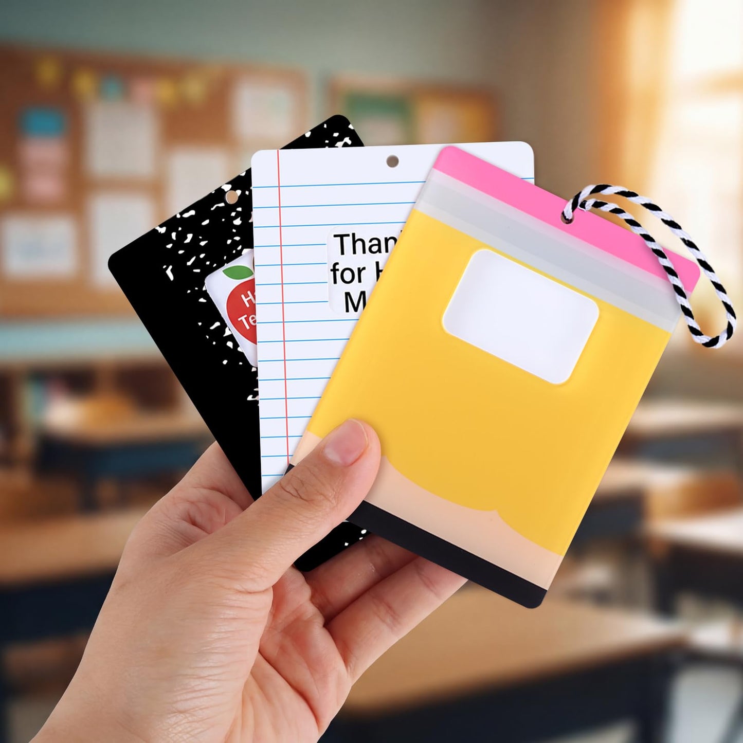 Poola Voidra 6 Pcs Teacher Appreciation Magnetic Gift Card Holder Composition Book Notebook Pencil Acrylic Gift Card Sleeves Thank You Teacher Money Holders for Back to School Appreciation Week