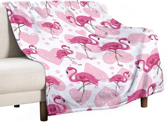 Flamingo Blanket Gifts - 40 x 50 Inches Cute Flamingo Throw for Kids - Light Pink Cozy Fuzzy Plush Blankets for Sofa