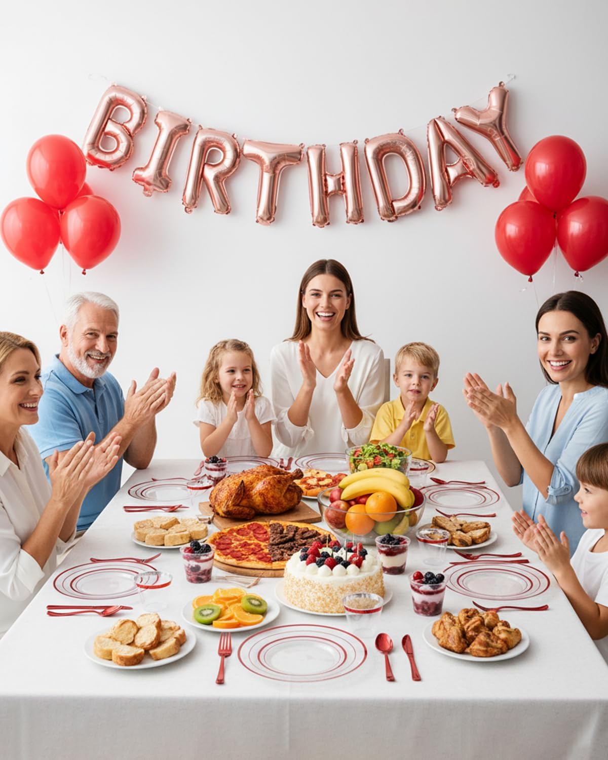 Goodluck 350 Piece Red Plastic Plates, Clear Plastic Silverware Disposable Plates Set, Include 100Plates, 50Pack Pre Rolled Napkins with Silverware, 50Cups for Party, Christmas, Graduation, Wedding