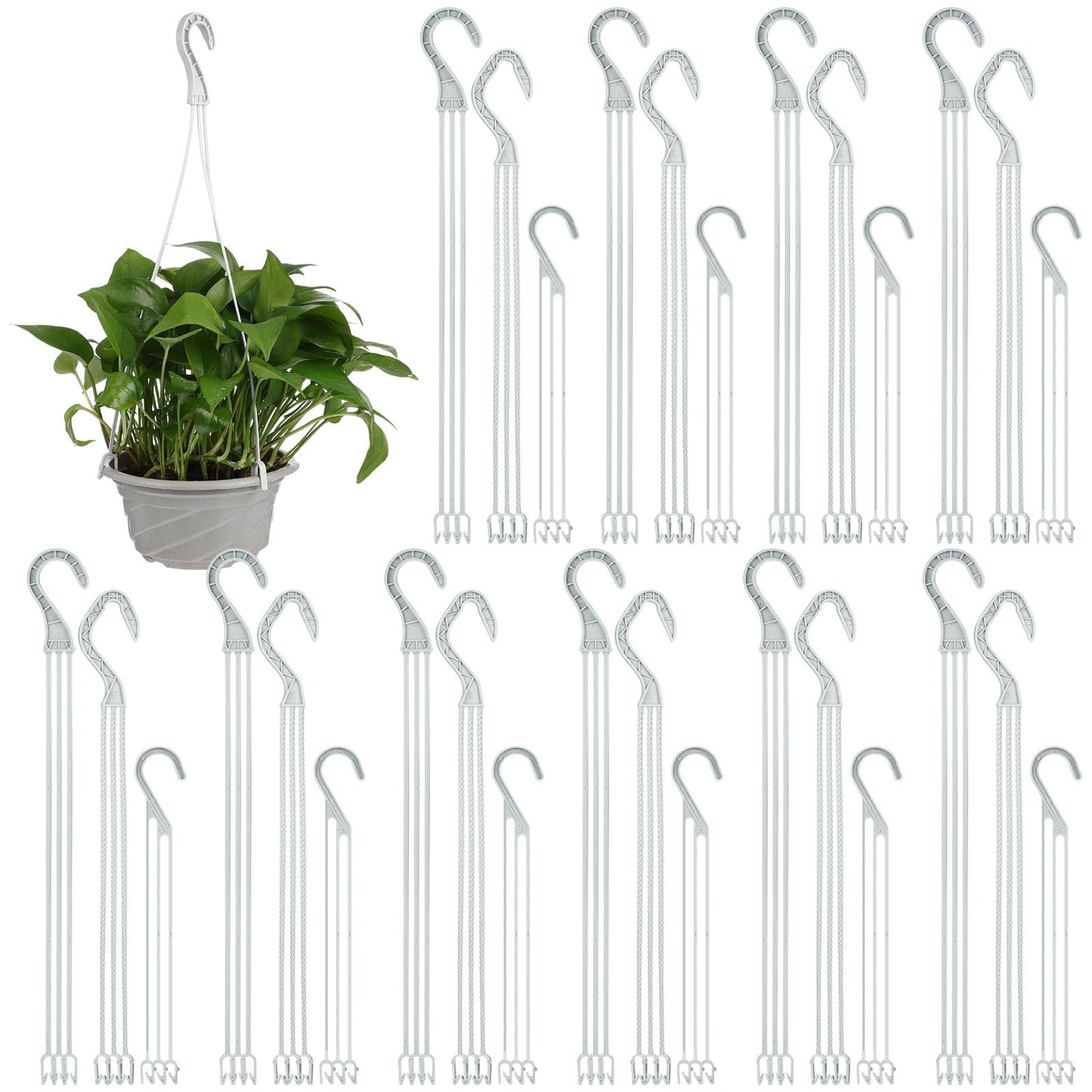 DECHOUS 30pcs Plastic Plant Baskets Hanging Hooks - 3 Size Flower Plant Pot Hanger for Indoor Outdoor Garden Planter Hanging, White