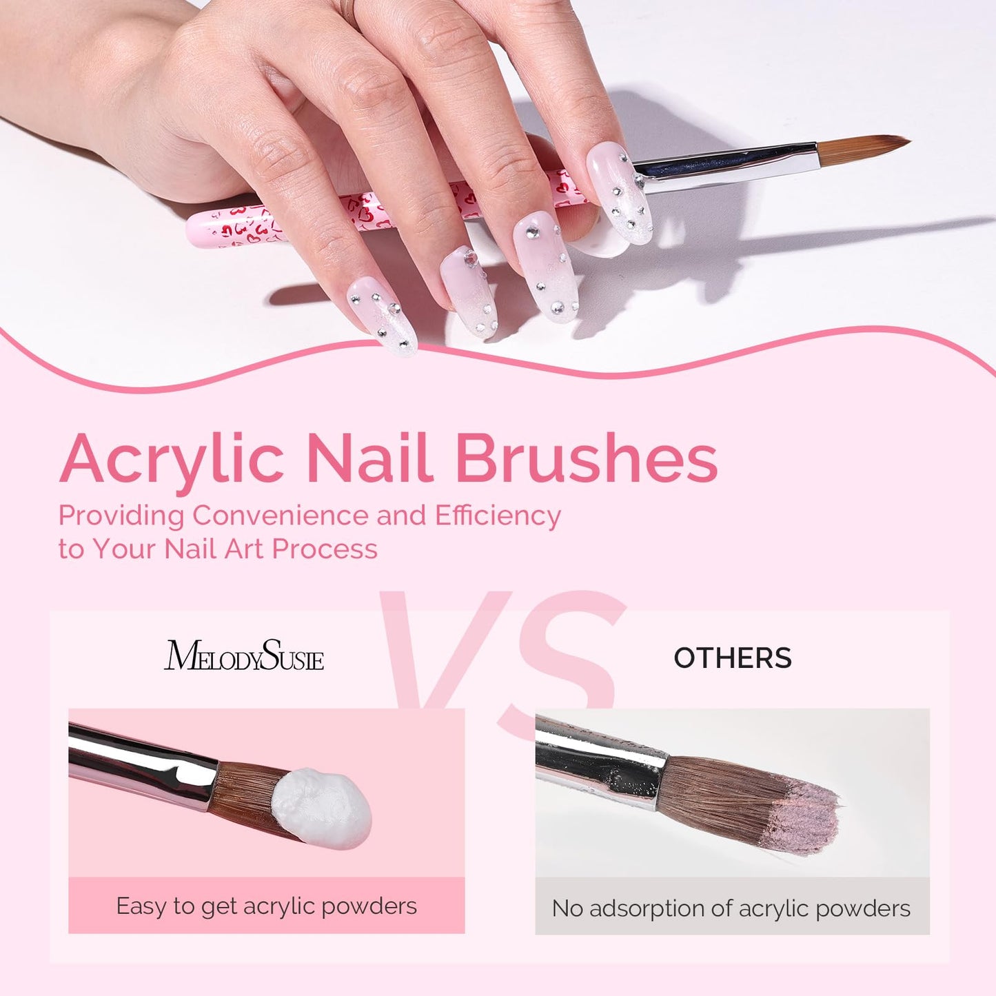 MelodySusie 3Pcs Acrylic Nail Brush Set with Portable UV LED Nail Lamp for Semi Cured Gel Nail Strips