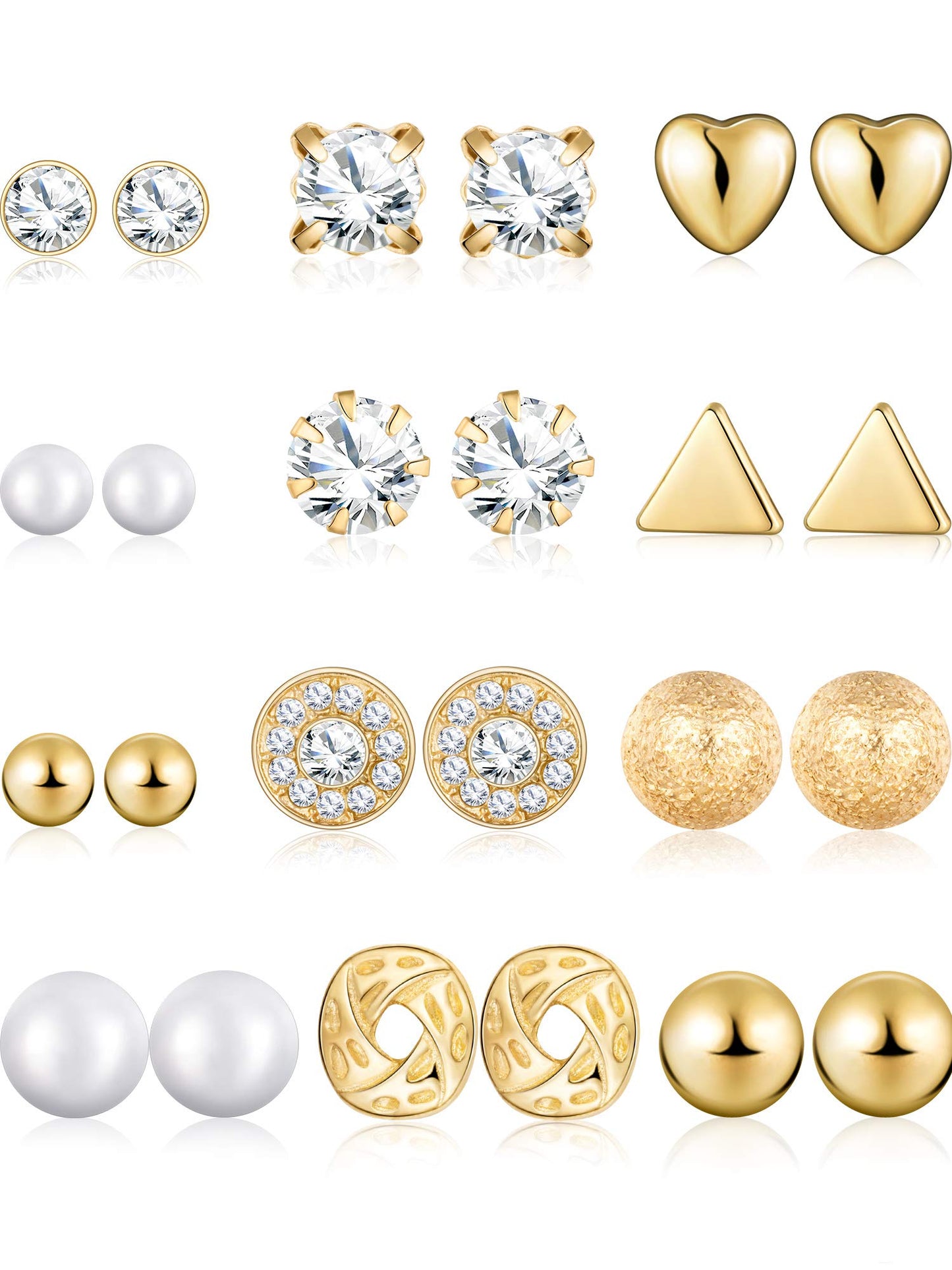 BBTO 24 Pairs Stud Earrings Crystal Pearl Earring Set Ear Stud Jewelry for Women Men(Gold)