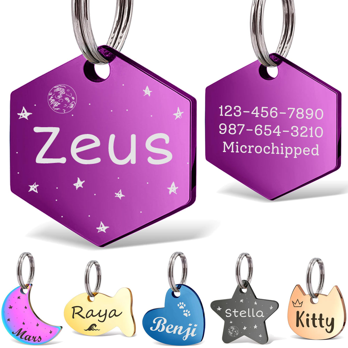 Anavia Small Size Dog Cat ID Tags, Small/XS Personalized Color Plated Stainless Steel Puppy Kitten Name Tags, Customized Engraved Nameplate Pet Collar Tag (Blue, Star)