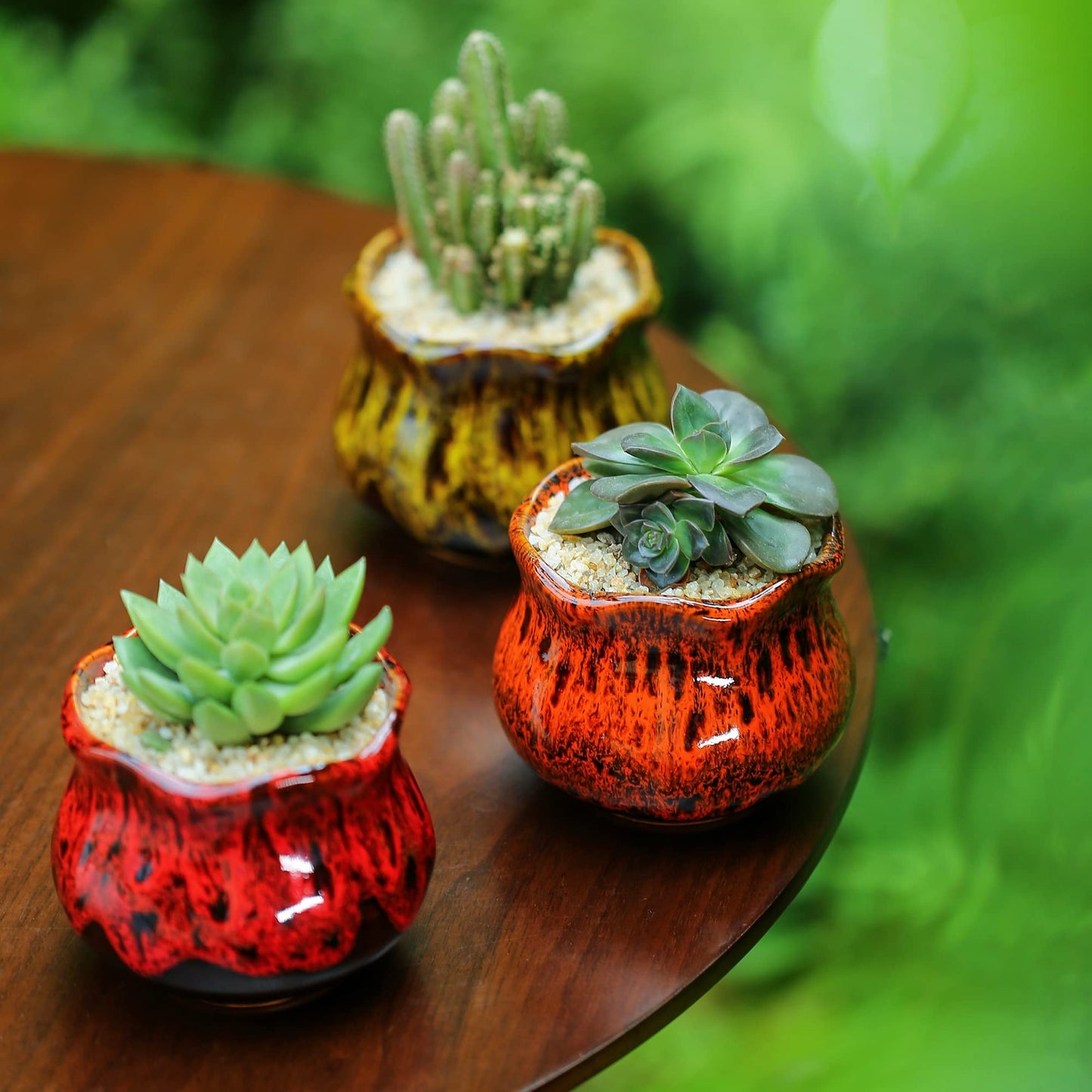 Fulloog Cute Ceramic Succulent Planters, Garden Pots with Drainage and Attached Saucer, Set of 6 - Plants Not Included