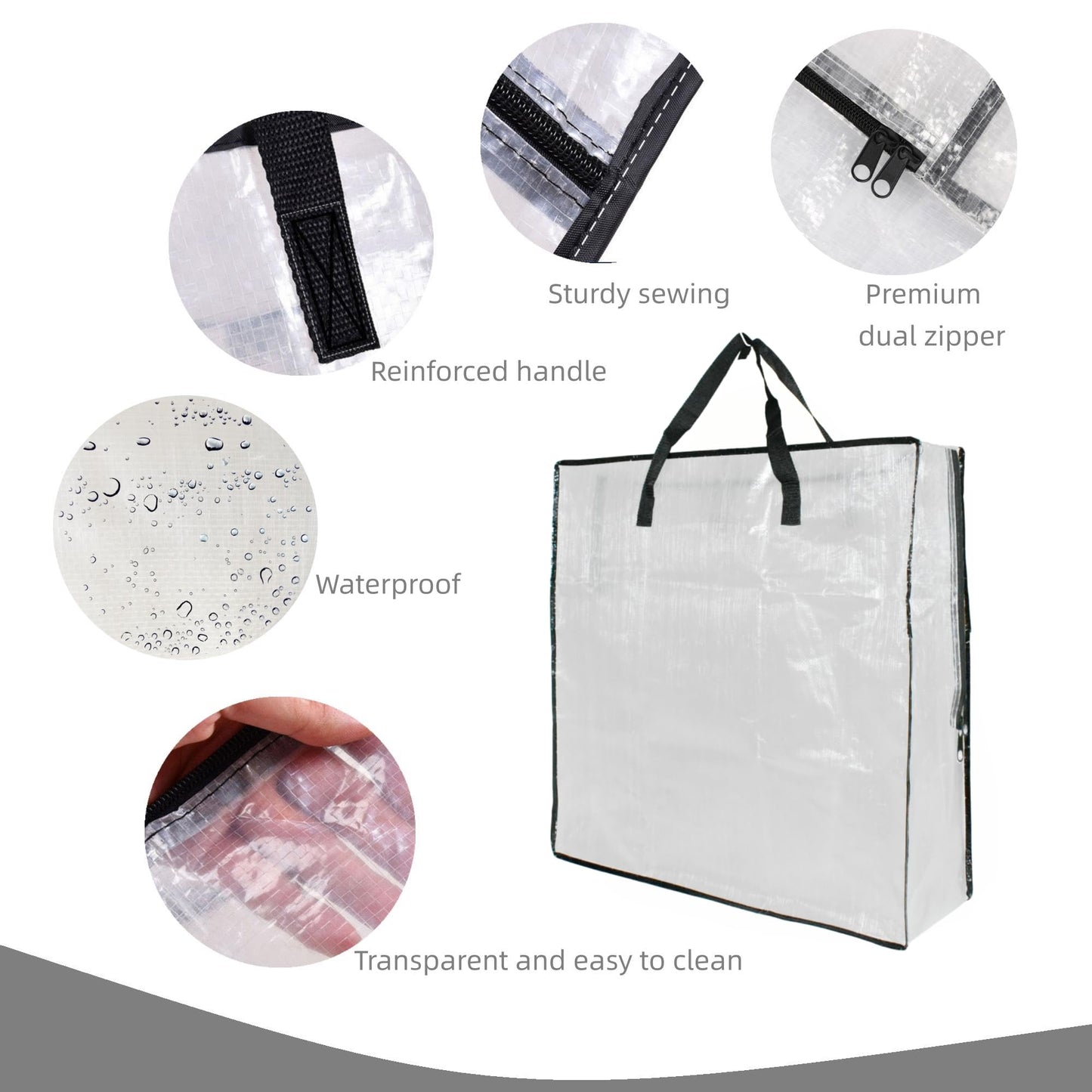 3 Pack Clear Bags with Zipper and Handles, Halloween Christmas Wreath Storage, Gift Bag Organizer, Moving Boxes Alternative, Under the Bed Storage