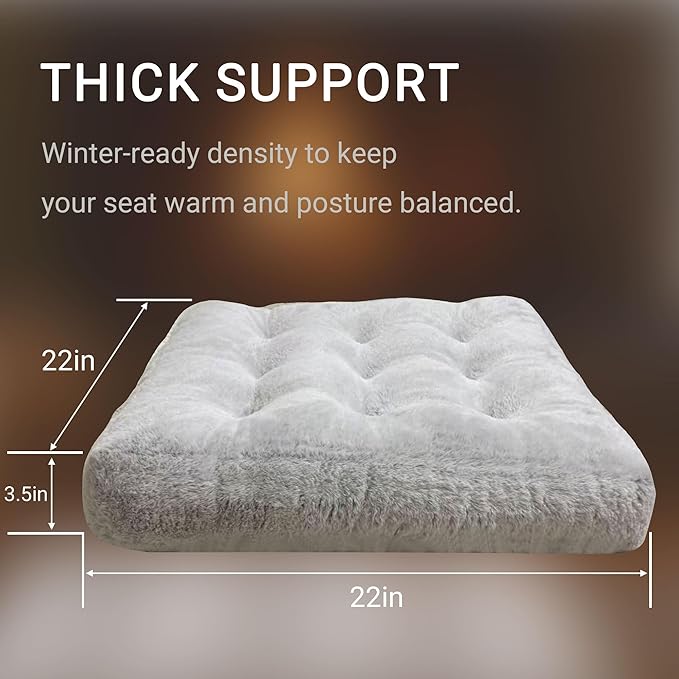 Degrees of Comfort Plush Floor Cushion for Adults – Faux Fur Meditation Pillow – Soft Winter Tatami Seating Pad – 22” Square, Light Grey, 1 Pack