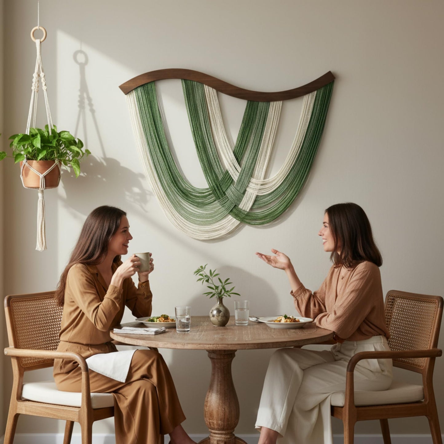 Mindsoft Green Macrame Wall Hanging Dip Dyed Yarn Wall Art, Modern Boho Decor Handmade Cotton Rope Tapestry for Bedroom, Living Room, Nursery, 31.5 x 23.6 Inch