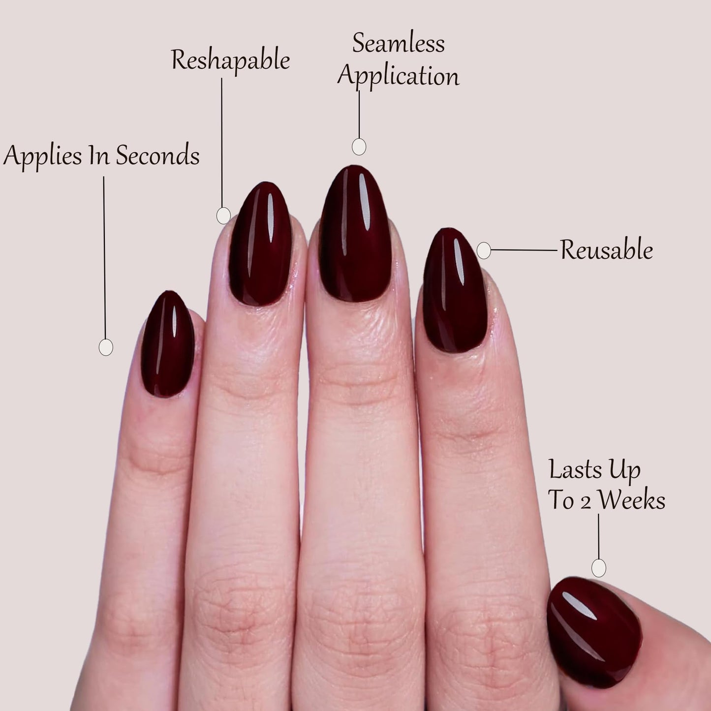 Cherry Red Press On Nails Almond -Short Press On Nails with Nail Glue, Fit Perfectly & Natural Reusable Stick On Nails in 12 Sizes - 24PCS Soft Gel Glue On Nails Kit