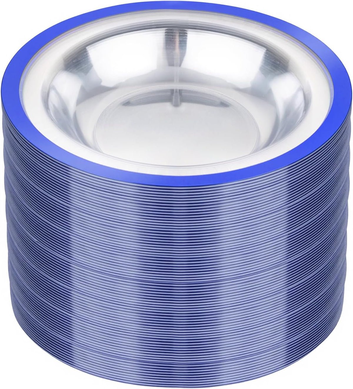 Liacere 60Pcs Blue Plastic Bowls - Disposable Clear and Blue Bowls - 12OZ Premium Heavy Duty Plastic Soup Bowls for Wedding &Independence Day
