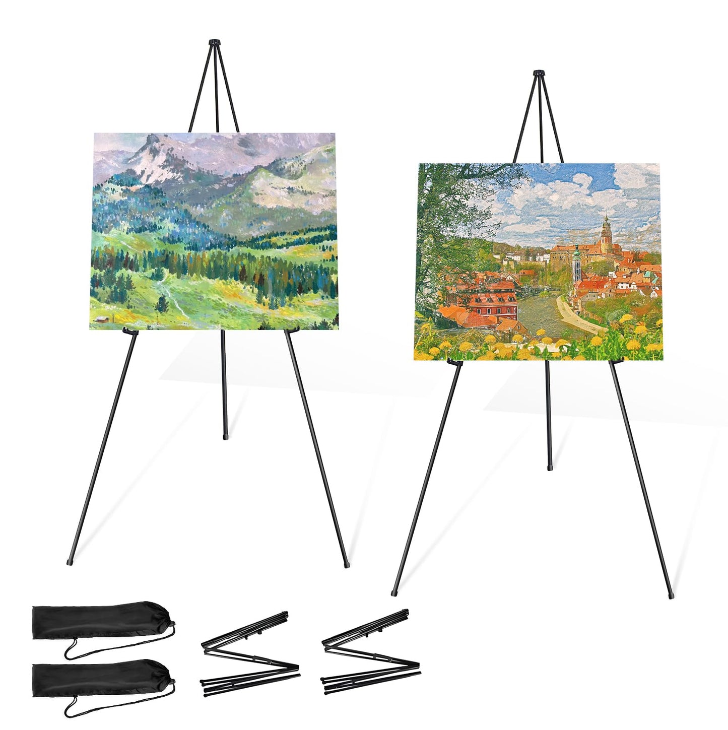 ZEGNEER Folding Display Easel Stand, 63" Tall Floor Poster Easel, Adjustable Telescoping Art Easel, Easy Assembly, 2Pack