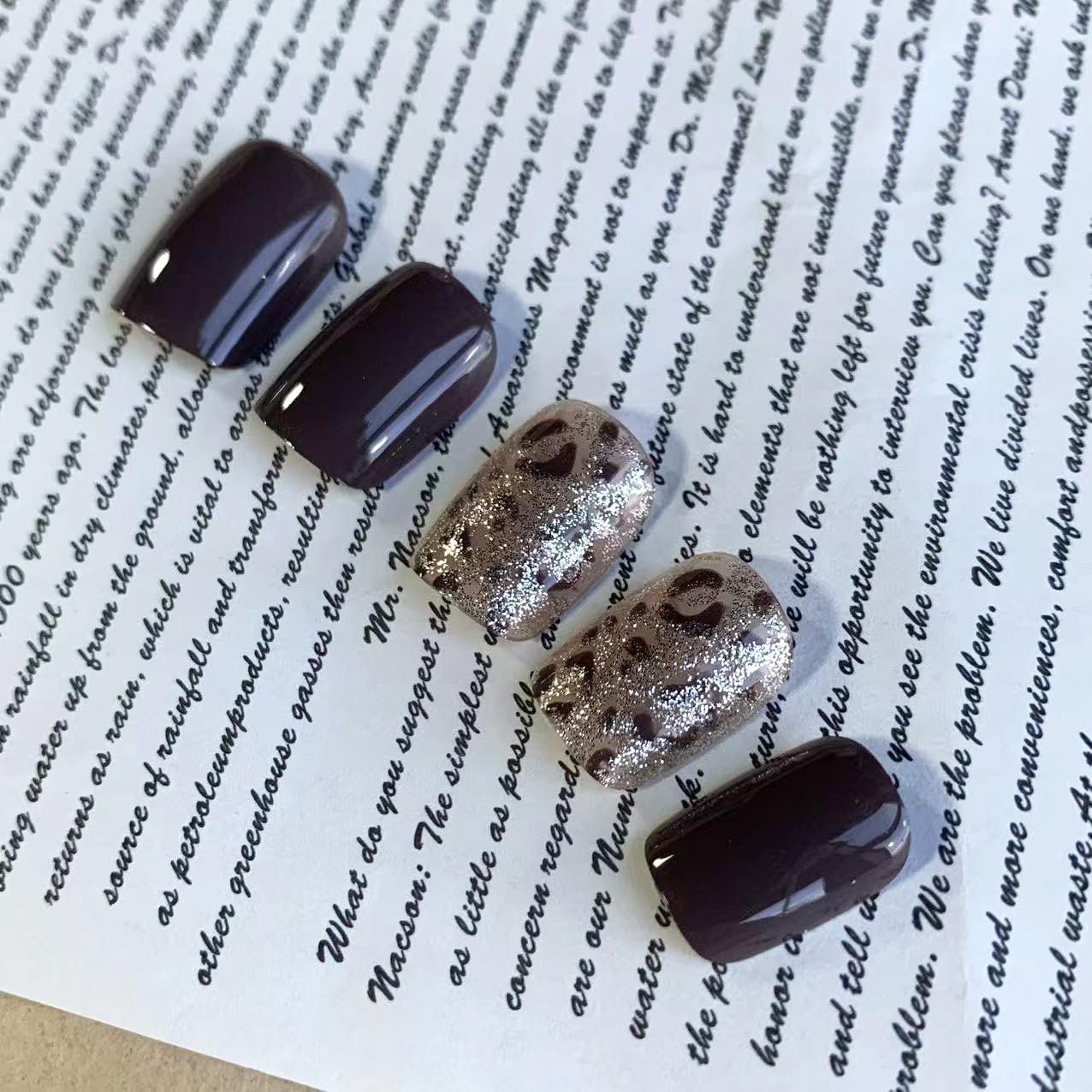 BABALAL Press on Nails Short Fake Nails Square - Brown Fall, Cheetah, Leopard, Acrylic, Glitter Bling, Glossy, 24Pcs Full Cover Artificial False Nails with Glue