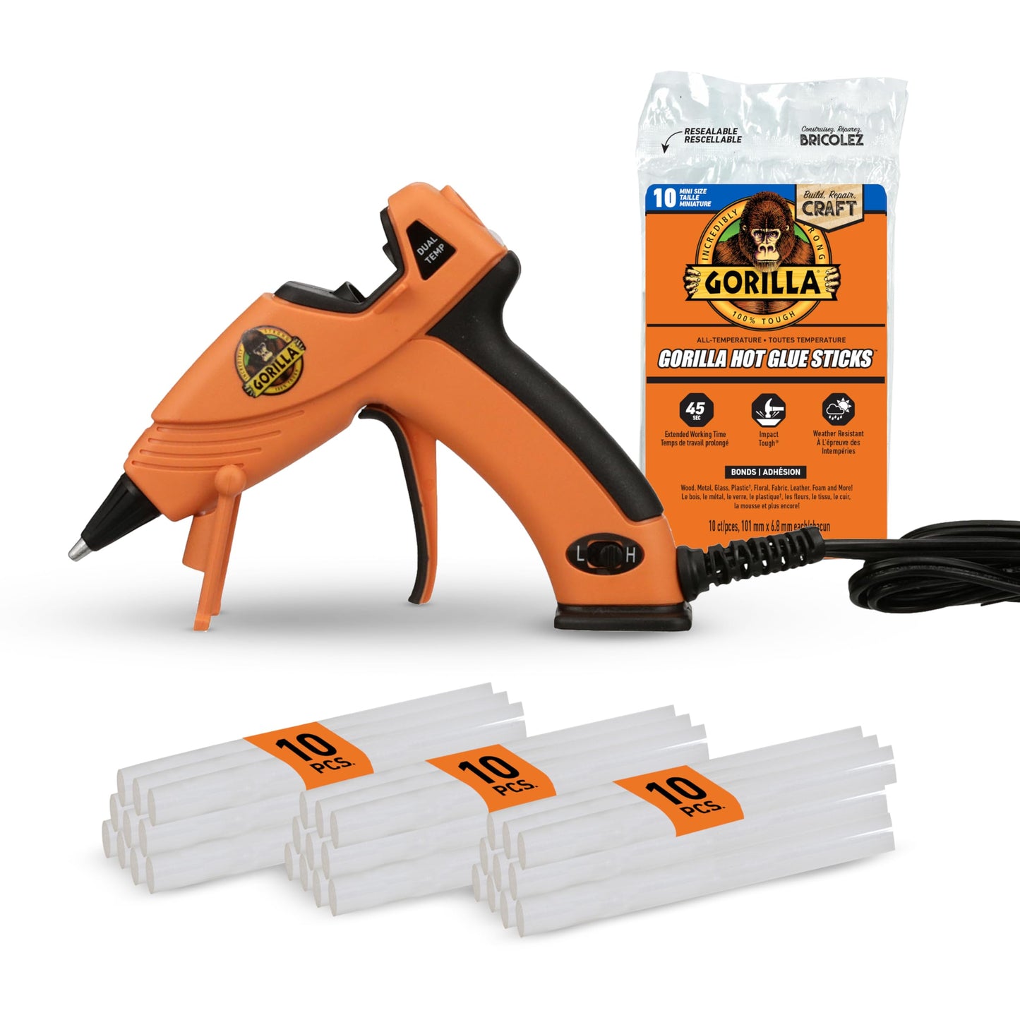 Gorilla Mini Hot Glue Gun Kit (Pack of 1 Mini Hot Glue Gun and 30 Sticks) - Dual Temp, Precision Nozzle, and Easy Squeeze Trigger