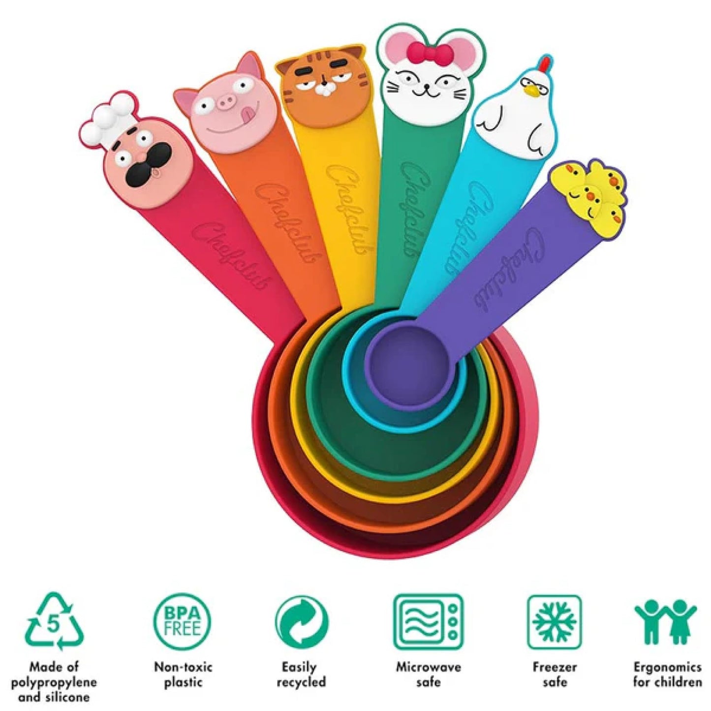 Chefclub Kids E-Book Starter Kit - Illustrated Multi-Language Recipe eBook with BPA-Free Color-Coded Measuring Cups, Montessori-Inspired Learning Tool for Cooking & Baking Dry or Liquid Ingredients