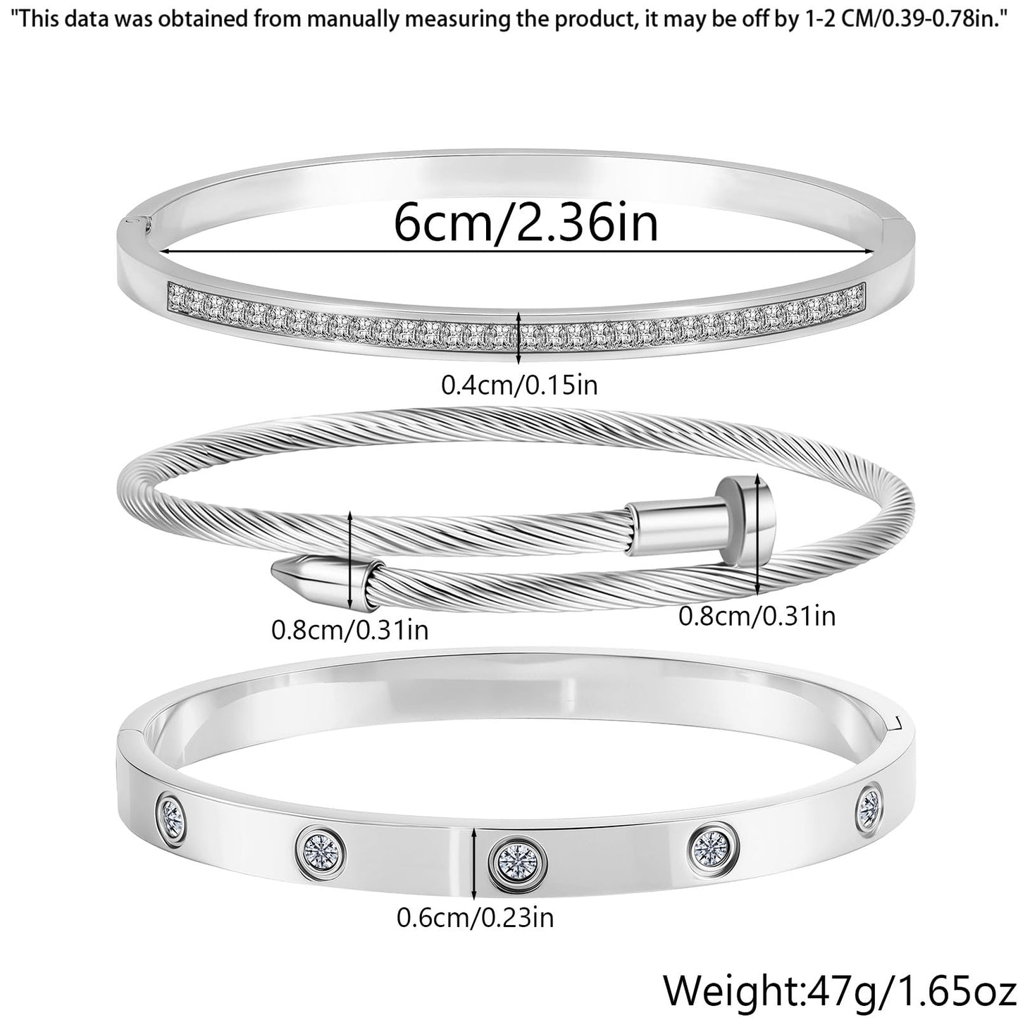 Camhanno Gold Bracelets for Women - Crystal Stackable Bangles with Friendship & Love Theme - Stainless Steel Jewelry, Ideal Birthday Gift (Style 7)