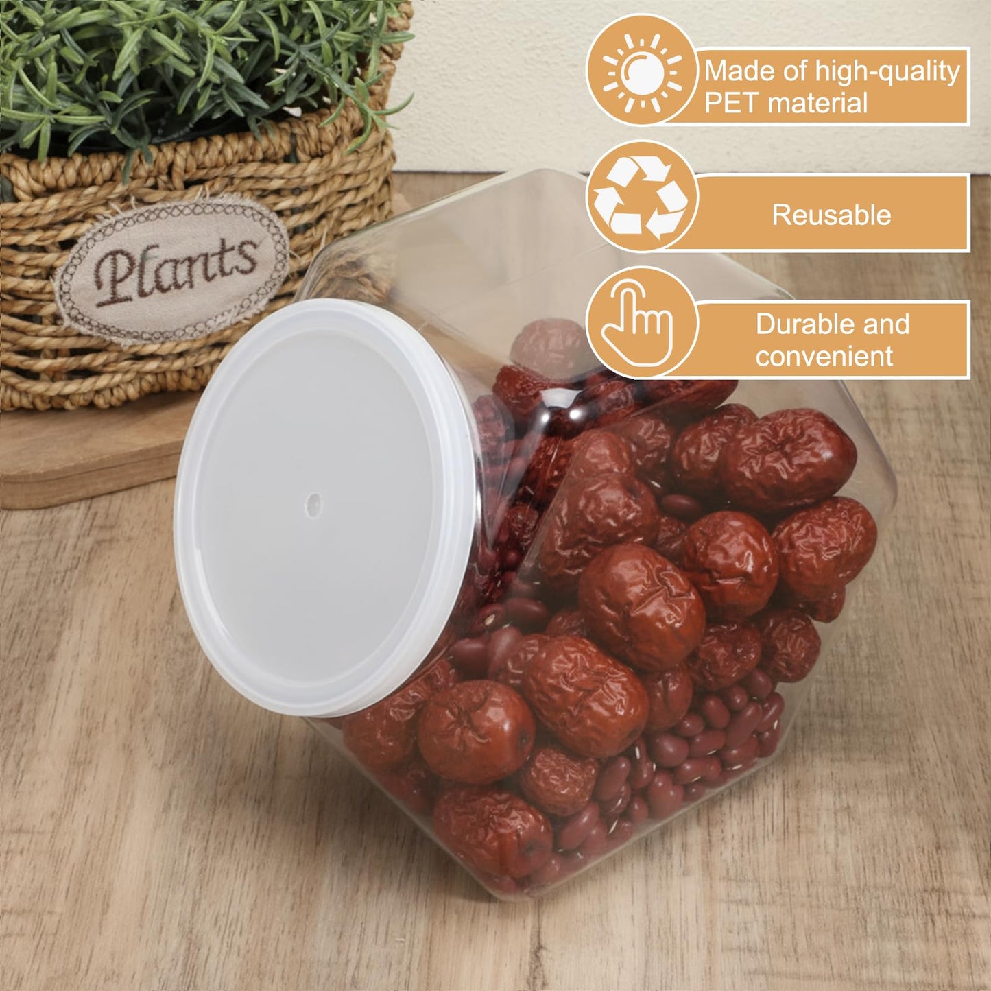 Exclaith 3 Pcs Plastic Candy Jars, 72oz Clear Cookie Jar with Lid, with 3 30ML Stainless Steel Kitchen Scoops, Hexagon Clear Candy Container Cookie Jars for Kitchen Counter Decorative
