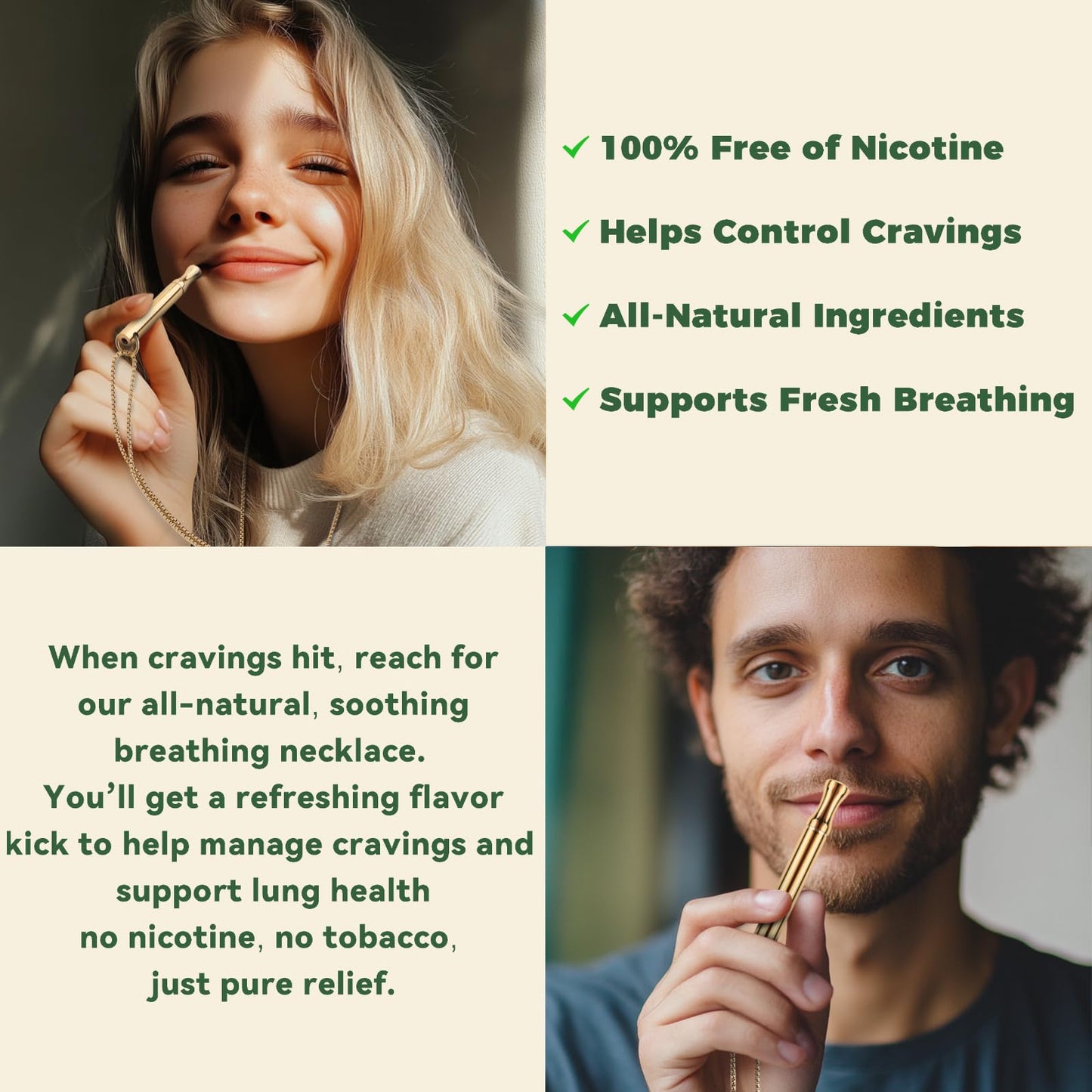 LAMKHOO Breathing Necklace to Quit Smoking and Vaping with Refillable Mint Pods Stop Smoking Aids Fidget Necklace Smokeless Inhaler for Adults
