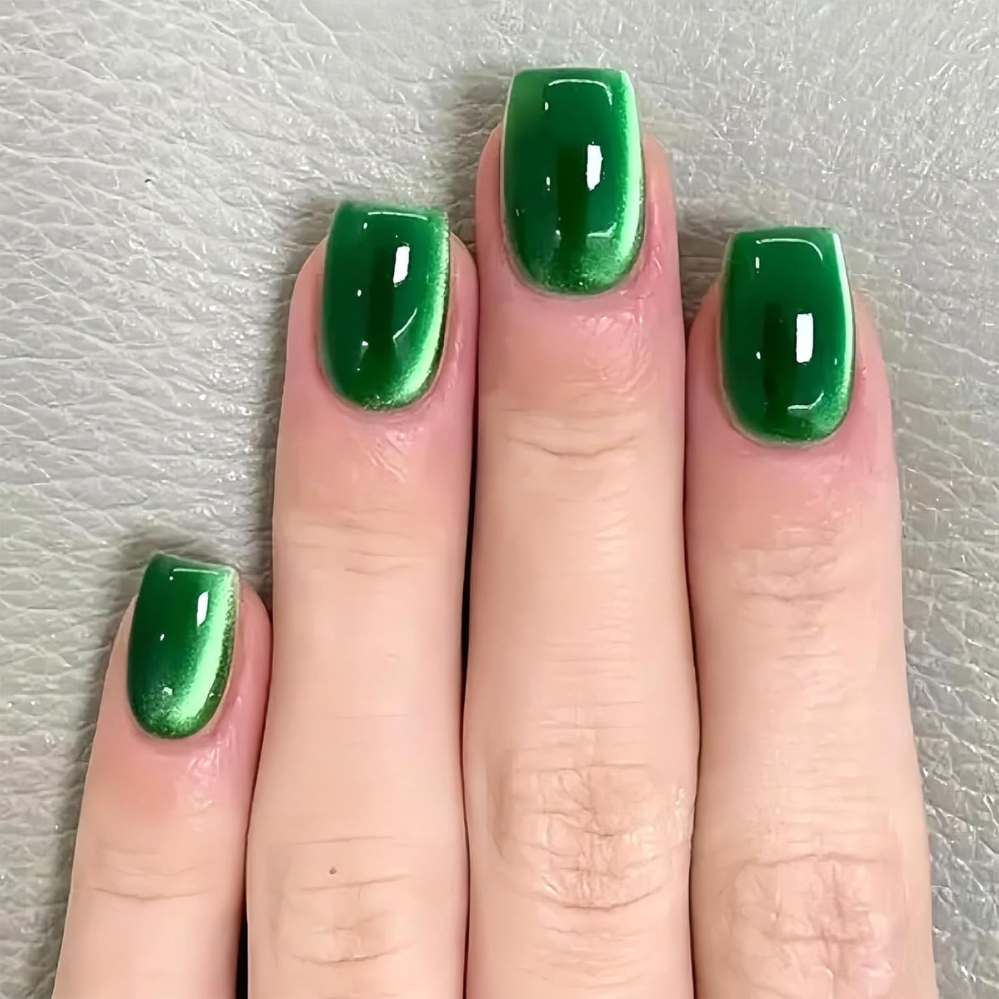 Green Press on Nails Medium Square Fake Nails with Glitter Cat Eye Designs Glue on Nails Full Cover Glossy False Nails Artificial Stick on Nail for Women 24Pcs