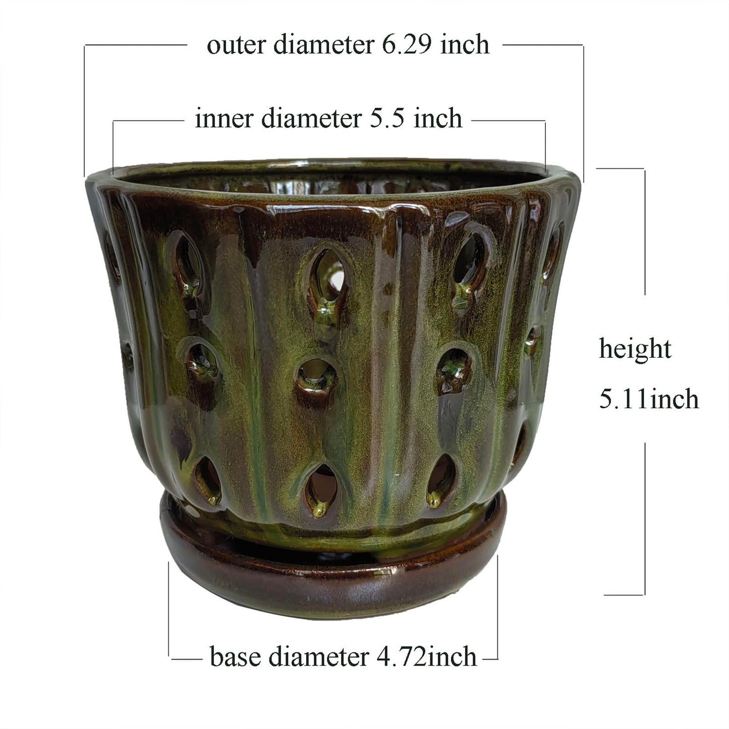 Grdthzey Ceramic Orchid Pots with Attached Saucer and Drainage Hole 6'' Orchid Planter (mossgreen)