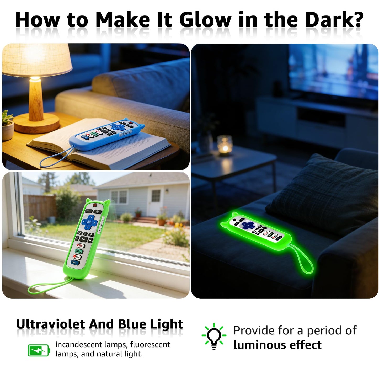 (Pack of 3) Replacement Remote Only for Roku TV with Soft Silicone Protective Cover (Glow in The Dark), Universal Remote for TCL/Onn/Hisense/Sharp/Element/Philips Roku Smart TV (Elegant White)