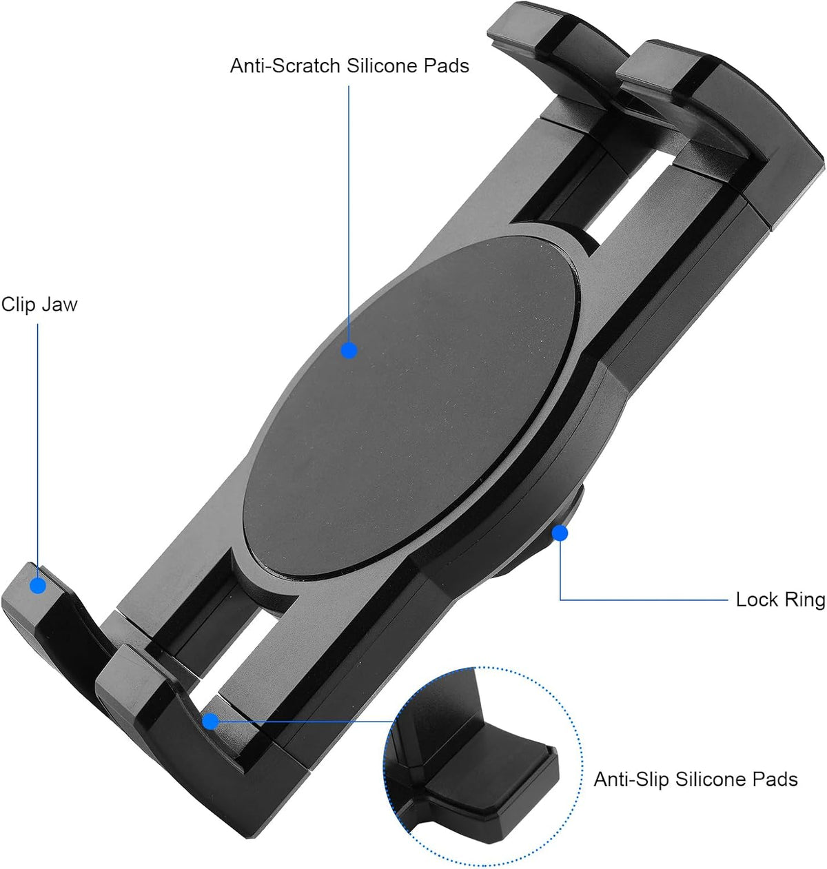 Clip Clamp Tablet Holder for Desk/Table/Glass Door/Desktop Baffle/Easel,Compatible with 7~12.9 inch iPad/Nexus/LG G Pads/Fire HD,360°Adjustment Aluminium Alloy Arm Metal Mount