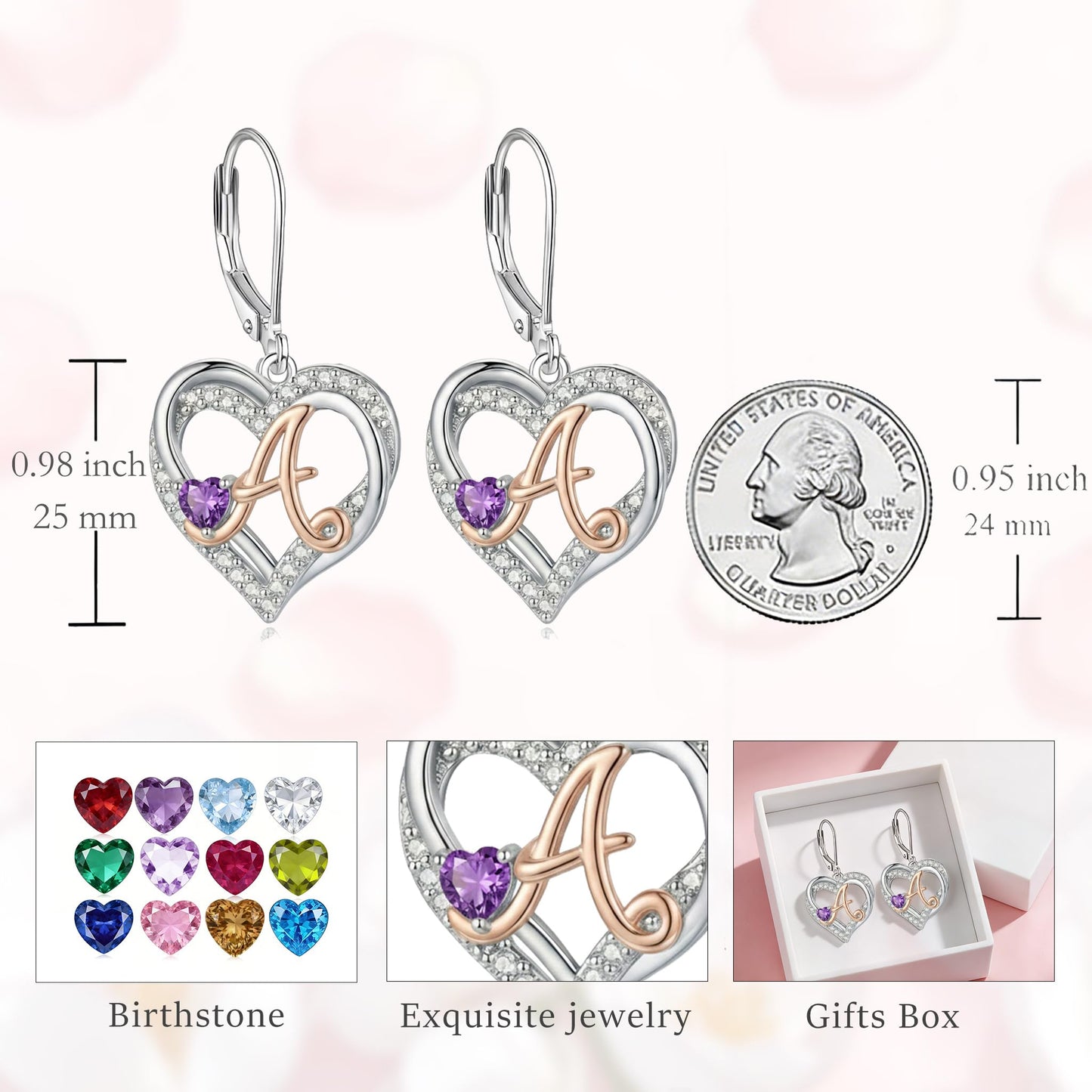 ZPMMPZ Initial Birthstone Earrings Intial Letter Dangle Drop Earrings Birthstone Jewelry Gifts for Women A & March