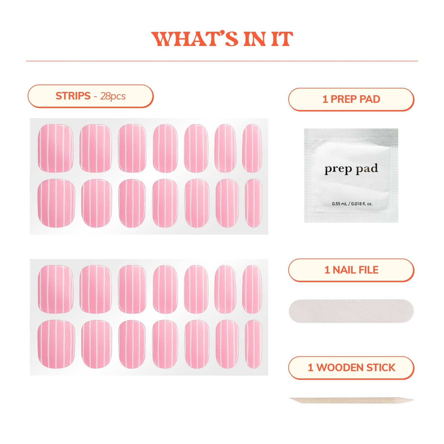 Heyhae Semi Cured Gel Nail Strips | No LED Lamp Needed |Pink, Valentines | Easy Apply & Remove, Salon Quality | Includes 28 Strips, 1 Prep Pads, Nail File & Wooden Stick - Hey, Pink Road Trip