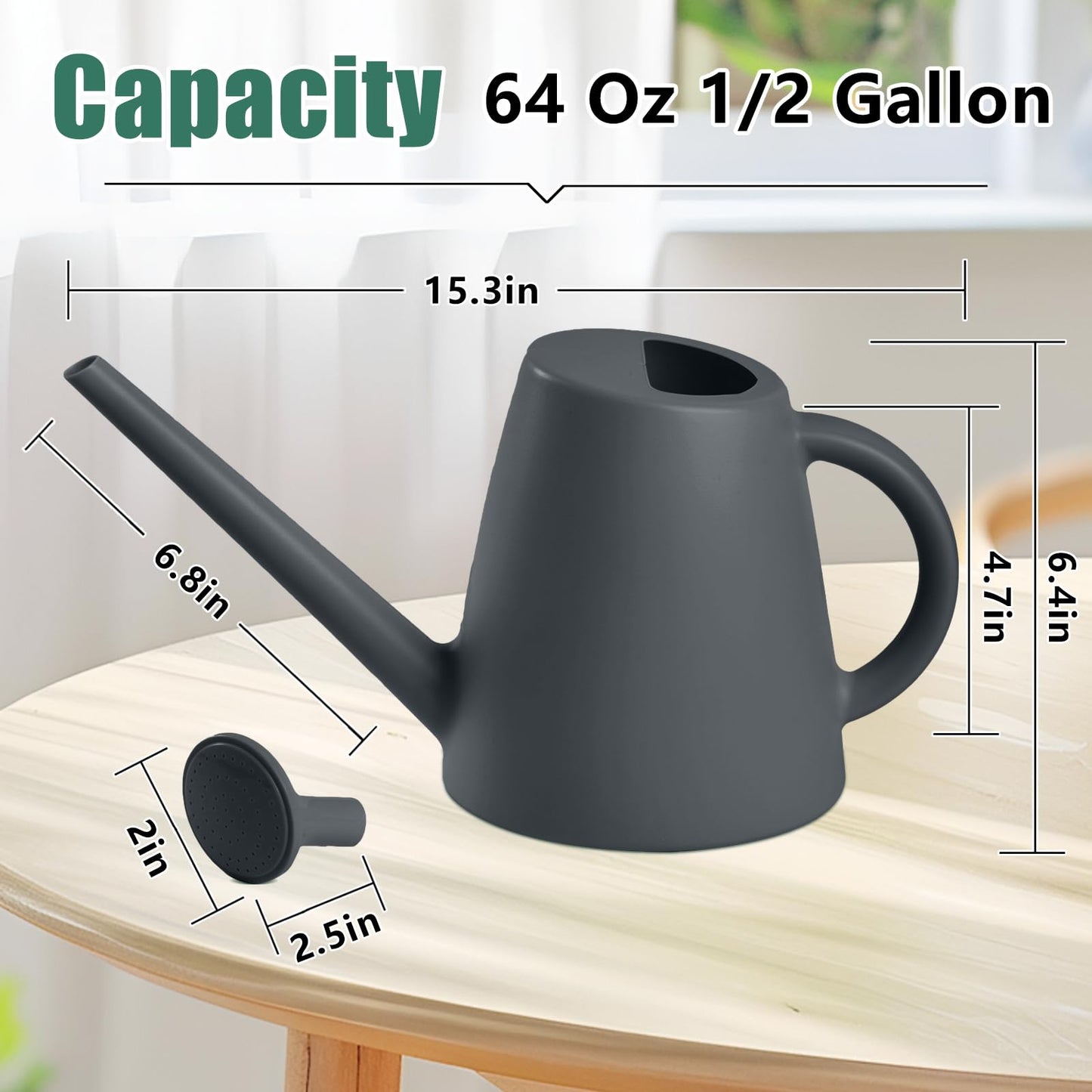 TEIUKAX Indoor and Outdoor Watering Can - Long Spout -1/2 Gallon (64oz) - Grey
