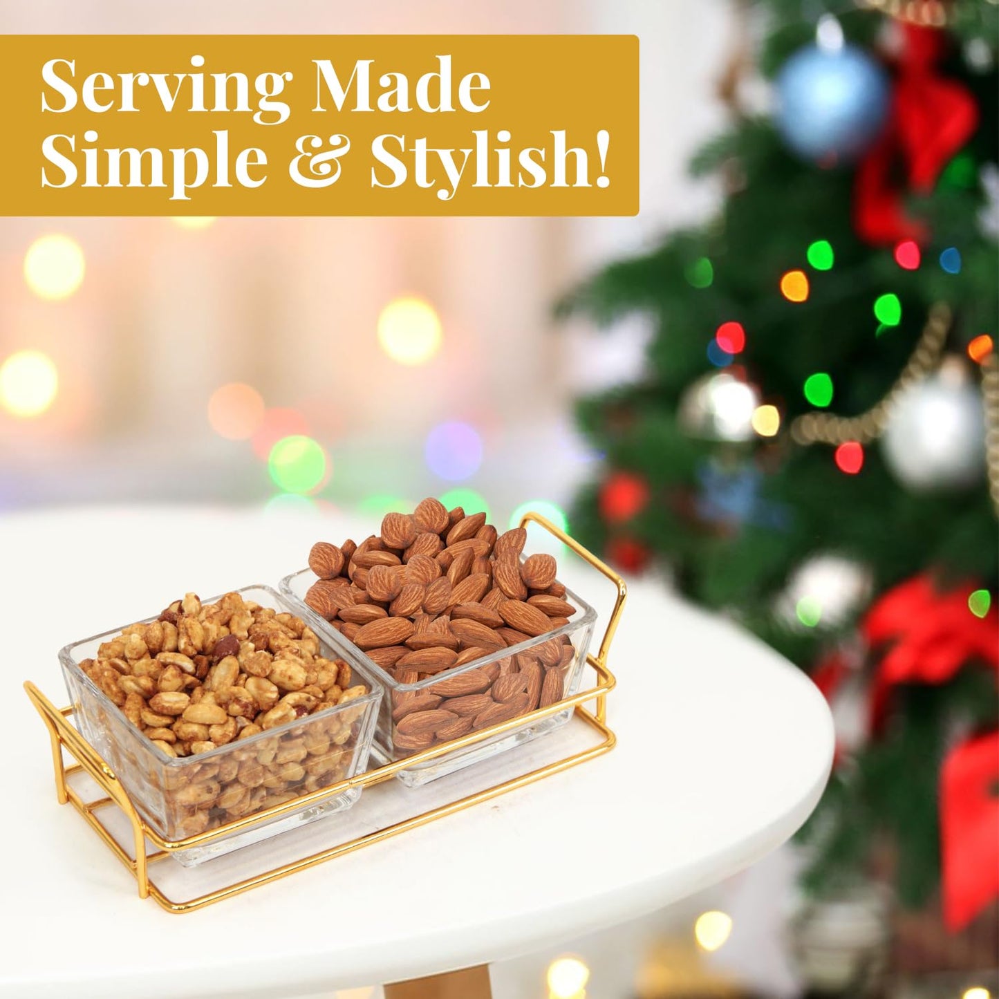 Easter Nuts gift Basket Luxurious and Elegant 2 Sectional Premium Reusable Glass Tray, Perfect Holiday Food Gift Basket