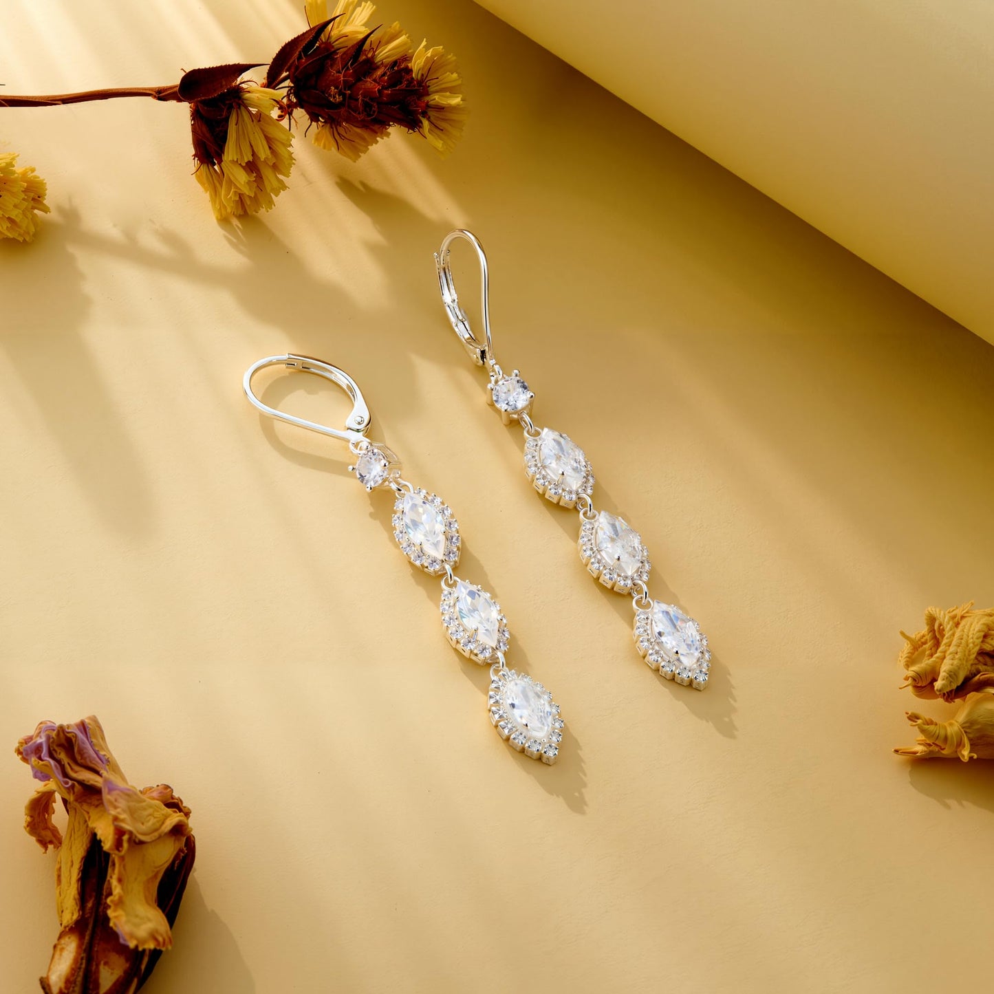 Sterling Silver Leverback Drop Earrings, ALEXCRAFT Long Zirconia Dangle Earrings for Women Trendy Hypoallergenic 925 Sterling Silver Lightweight Dangling Teardrop Earring Brides Engagement Wedding