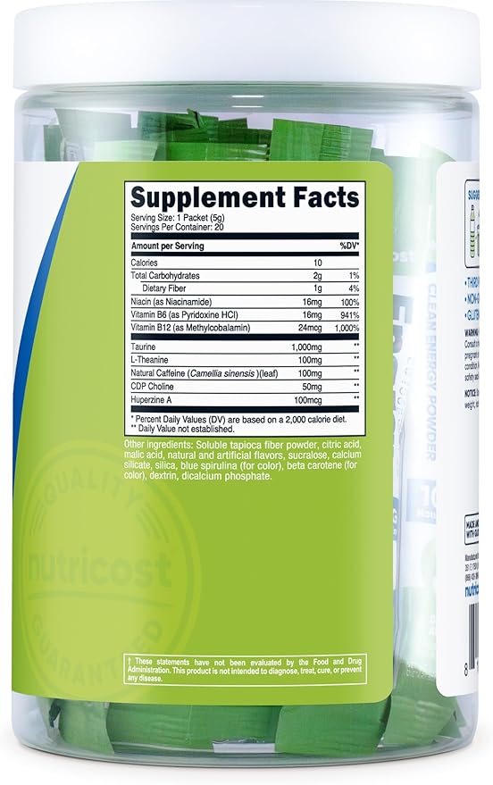 Nutricost Energy Complex Stickpack (20 Servings) Green Apple Flavored - Gluten-Free + Non-GMO