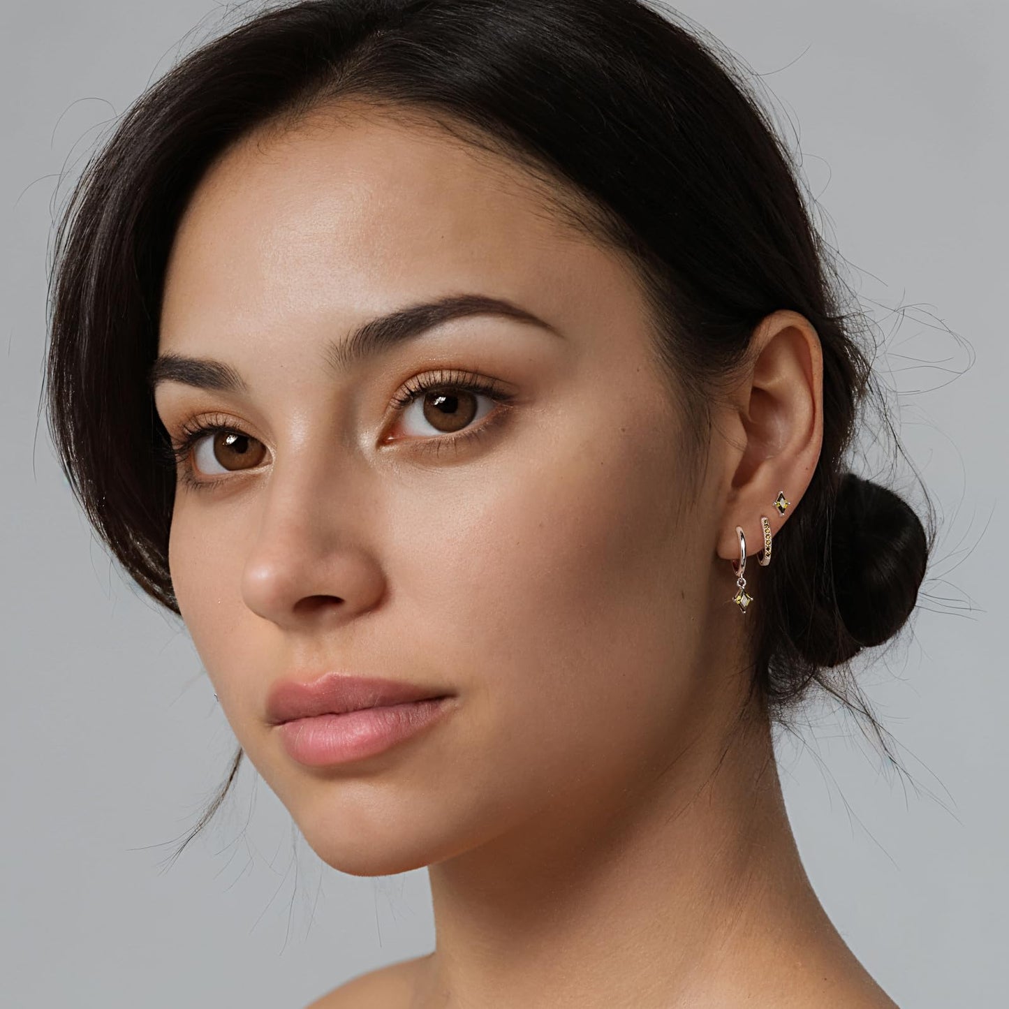 Sterling Silver Hoop Earrings Set for Women, Dainty Emerald Green Earrings Dangle, Small Hypoallergenic Huggie Silver Earring Stacks for Multiple Piercing, Olive Green Earring for Women Trendy