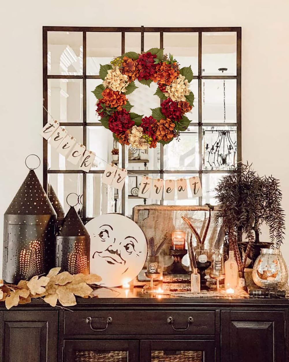 Fall Wreaths for Front Door, 20 inch Autumn Wreath with Hydrangeas Berries Fall Door Wreath Artificial Hydrangea Flowers Wreaths Autumn Decorations for Farmhouse Thanksgiving Harvest Door Wall Outside