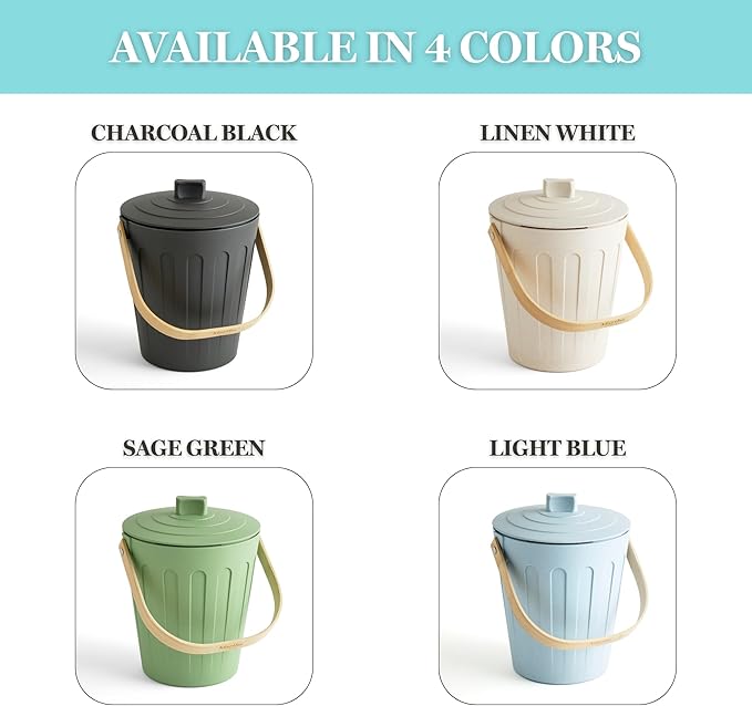 Martha Stewart Indoor Compost Bin | Countertop Composting Bucket for Kitchen | .7 Gallon Capacity | Includes Filter | Plant Based Materials | Linen White
