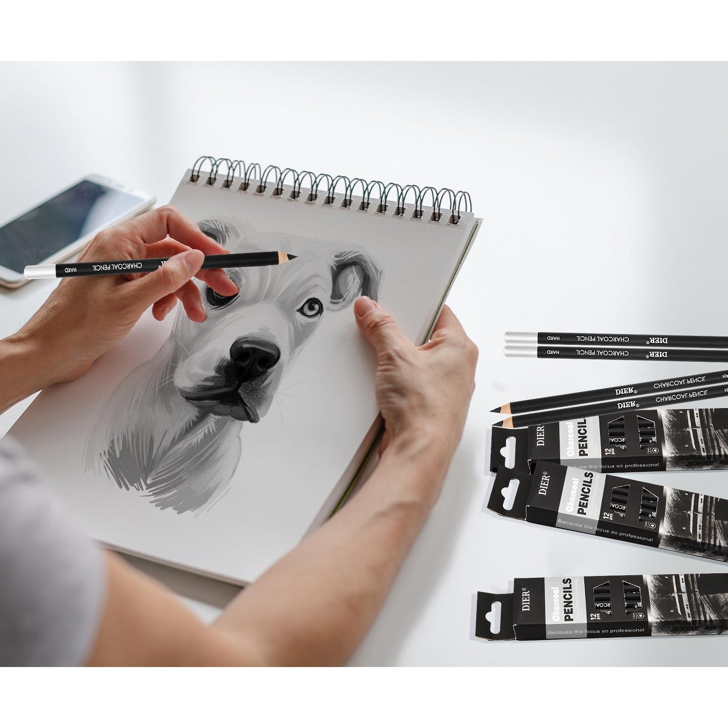 Geyoga 36 Pcs Professional Charcoal Pencils Soft, Medium and Hard for Drawing Charcoal Pencils for Sketching Shading Drawing Blending Portrait (Black,Assorted)