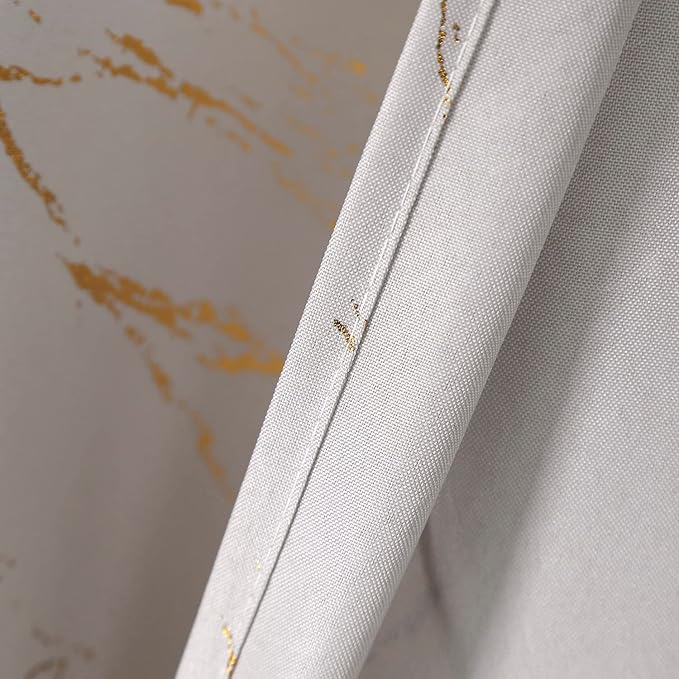 Taisier Home Gold Foil Print Linen Textured Curtains - Geometric Marble Pattern Design for Living Room - Light Filtering Window Treatment, 2 Panels, 72" L, Beige and Gold