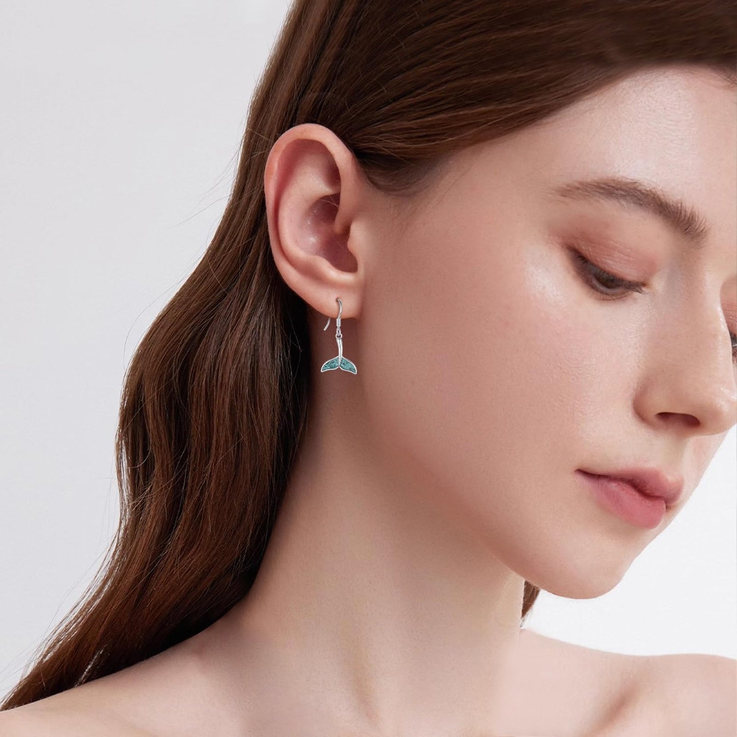 Mermaid Tail Earrings for Women 925 Sterling Silver Turquoise Whale Tail Dangle Drop Earrings Beach Themed Ocean Jewelry Gifts for Friends