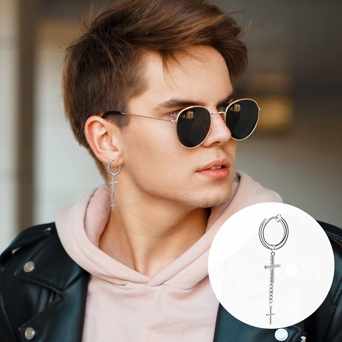 ONESING 20 Pcs Mens Dangle Earrings Stainless Steel Dangle Hoop Earrings