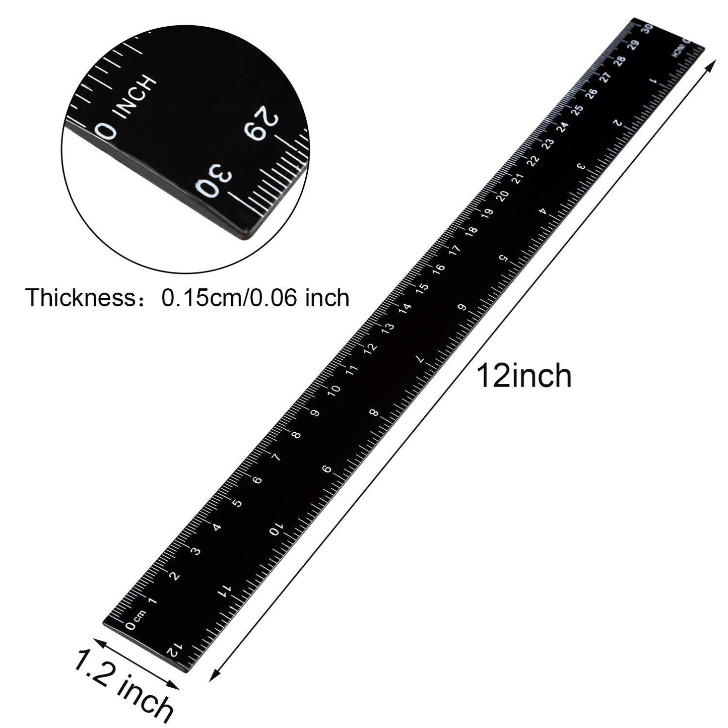 EBOOT 50 Pack 12 Inch Plastic Ruler Bulk Black Ruler for Classroom with Inches and Metric for Easy to Read Markings Design Clear for Crafting Office School Supplies Set Measuring Tools (Black)
