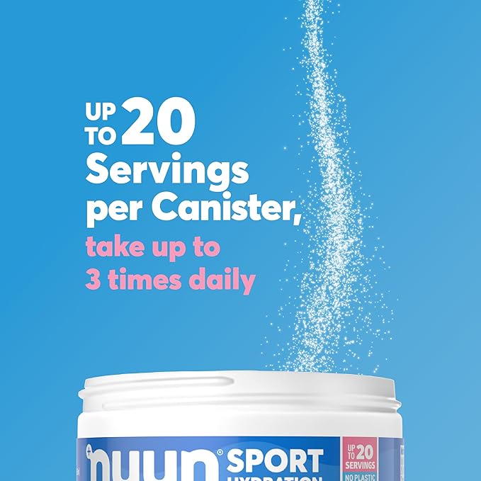 Nuun Sport Electrolyte Powder Drink Mix with Magnesium, Calcium, Potassium, Chloride, and Sodium, Pink Lemonade Flavor, Gluten Free & Vegan, Up to 20 Servings