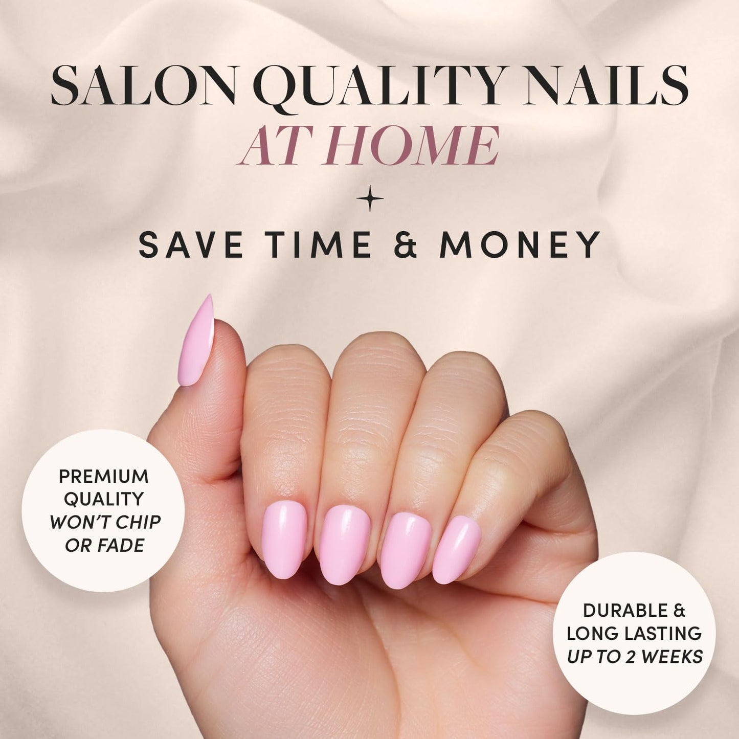 Glamnetic Press-On Nails - Think Pink | Super Strong Brush On Nail Glue & Nail Adhesive Tabs | Solid Opaque Light Pastel Pink Short Oval Nails, Reusable | 15 Sizes - 30 Nail Kit