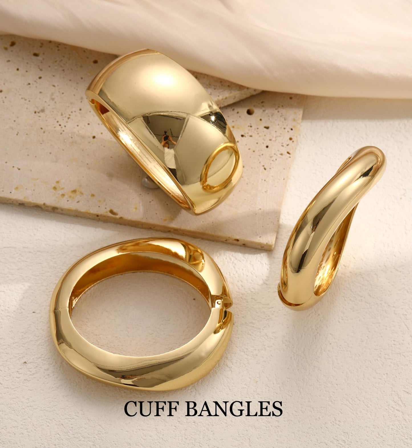 Chunky Gold Bangle Bracelets for Women, 14k Gold Plated Dainty Cuff Stackable Bangles Set, Trendy Bracelet Stack Fashion Jewelry Gifts (02-GOLD)