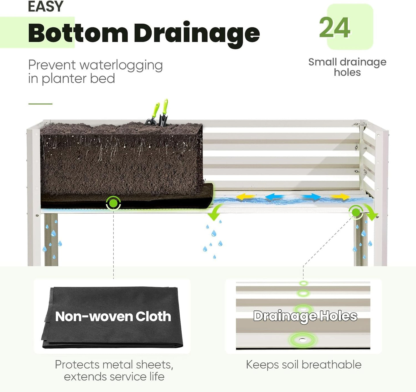 KING BIRD Raised Garden Bed with Cover & Netting Galvanized Elevated Large Planter Box with Legs 48×24×56 in for Backyard, Patio, Balcony, 400lb Capacity, Beige
