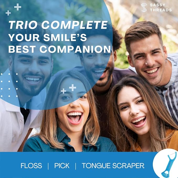 3-in-1 Complete Dental Care Set (5 Pack - 250 Count): Double Thread Floss Picks, Toothpicks, and Tongue Scraper - Your Oral Hygiene Solution with Disposable Floss Sticks for On The Go or Travel