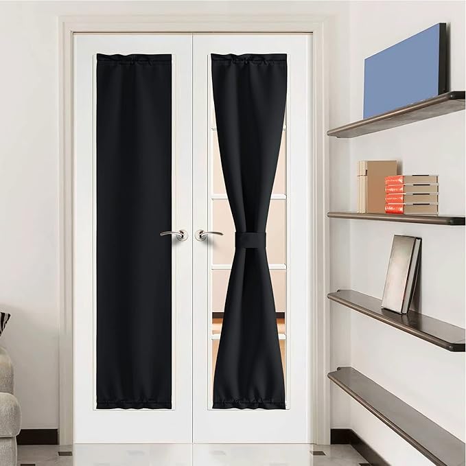 NICETOWN Side Door Window Covering - French Door Curtains for Kitchen, Privacy Shades for Sidelight Curtains, Thermal Insulated Window Covering, W12 X L72, Black, 1 Panel